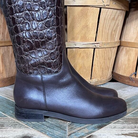 Clarks Hopedale Wish Brown Croc Embossed Leather Tall Riding Boots Womens Size 8 - Picture 10 of 16